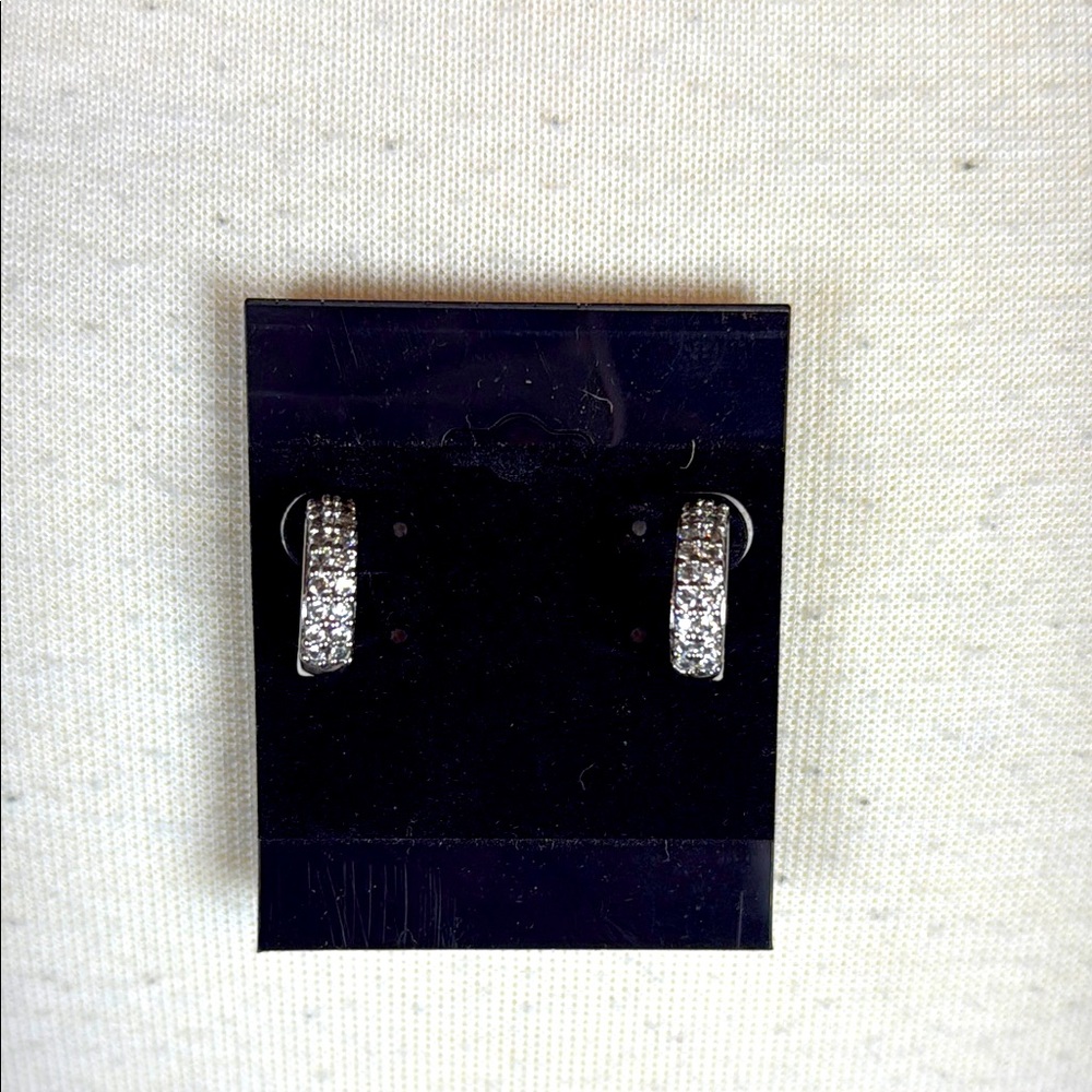 Banana Republic Silver Double Row Crystal Hoop Earrings